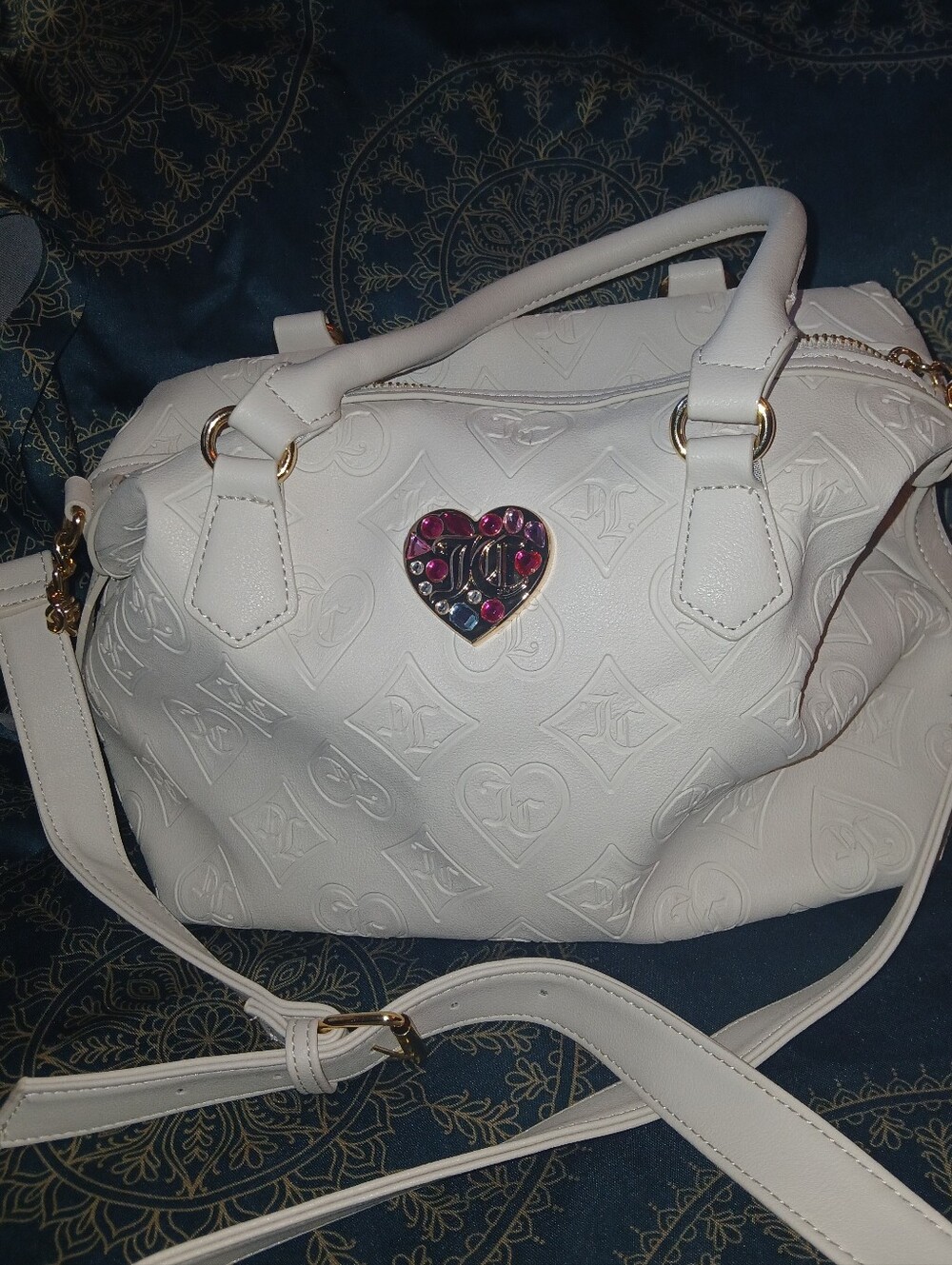 Juicy Couture White Embossed Heart Accent Satchel Bag